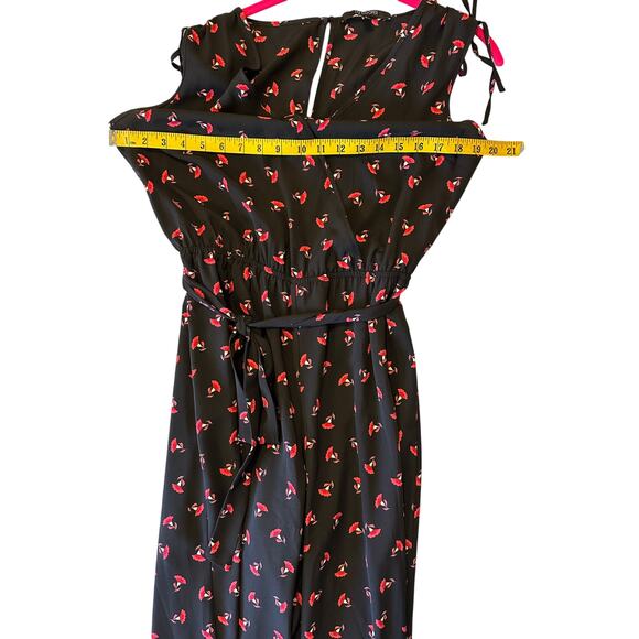 19 COOPER Women's Black/red Floral-print Tie-waist Ruched-hem Jumpsuit Small - Picture 5 of 12